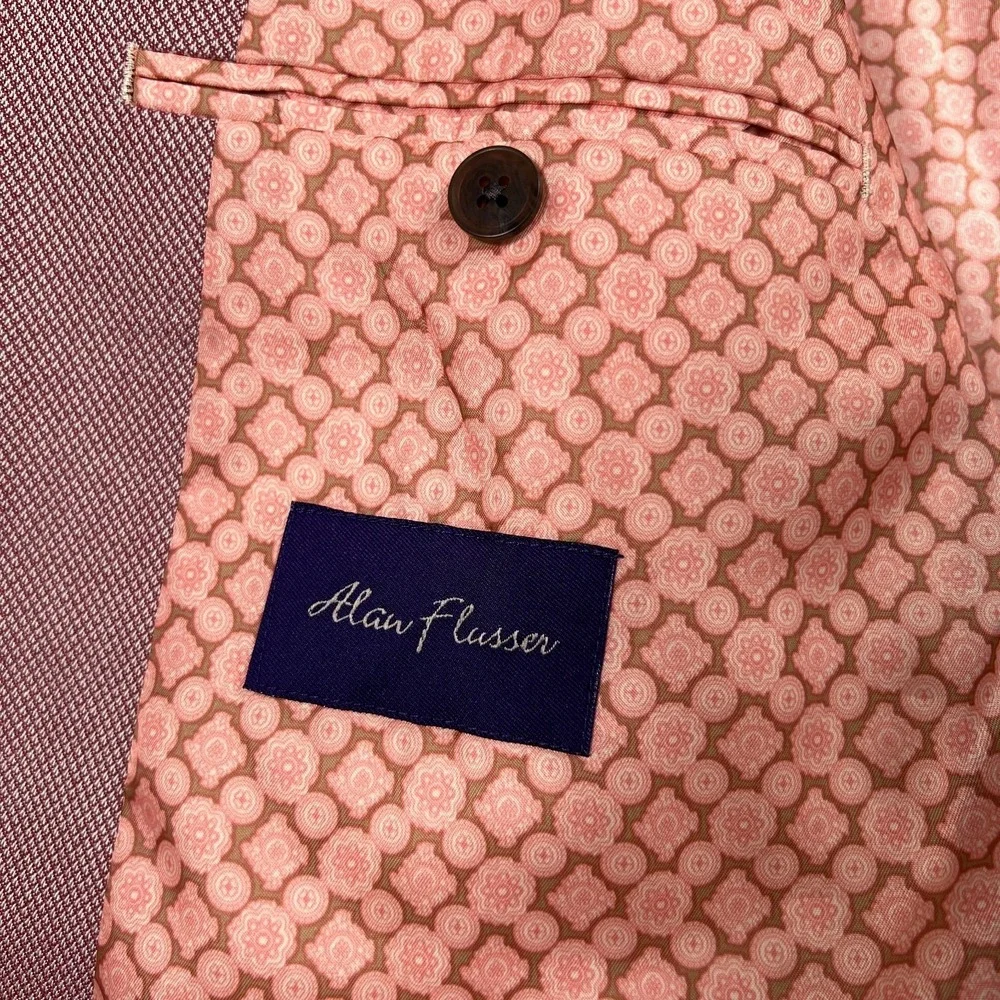Alan Flusser Pink Blazer Mens XL 46 Lined Suit Jacket Sport Coat Floral